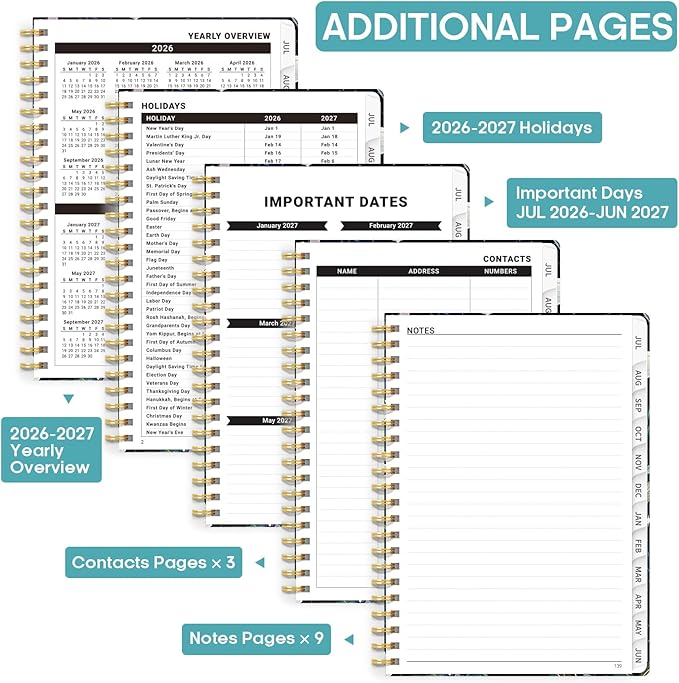 Academic Planner 2026-2027, Weekly and Monthly Calendar Book, July 2026 – June 2027, Hardcover Planner with Tabs, Perfect for Teachers, Students, Women & Men, A5 (6.4" x 8.5") - StarryGarden