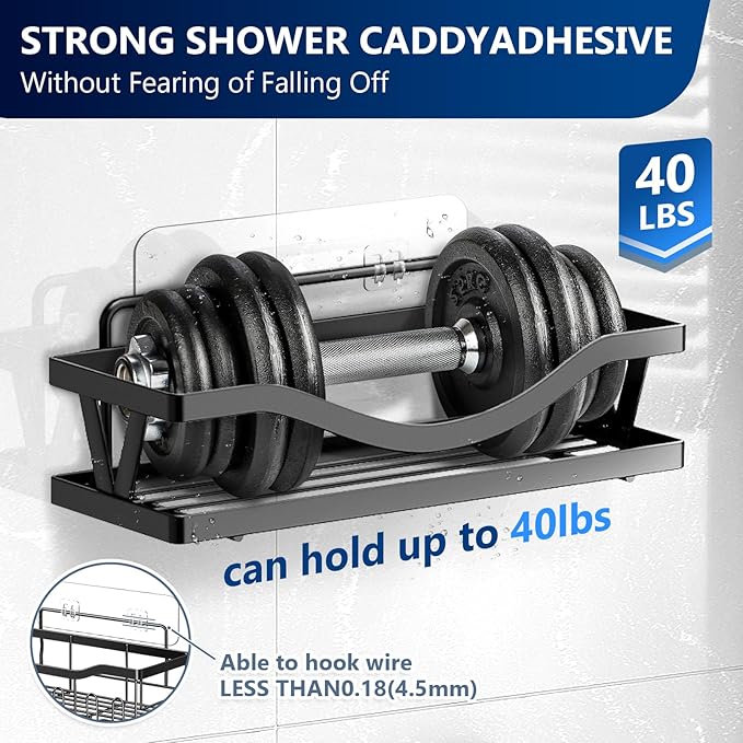 HAOBAOBEI 9-Pack Shower Caddy Adhesive Replacement, Transparent Adhesive Hooks Stickers, Strong Hook Strip for Shower Caddy Basket Shelf, Soap Holder, Bathroom Storage Corner Shelves, Kitchen Racks