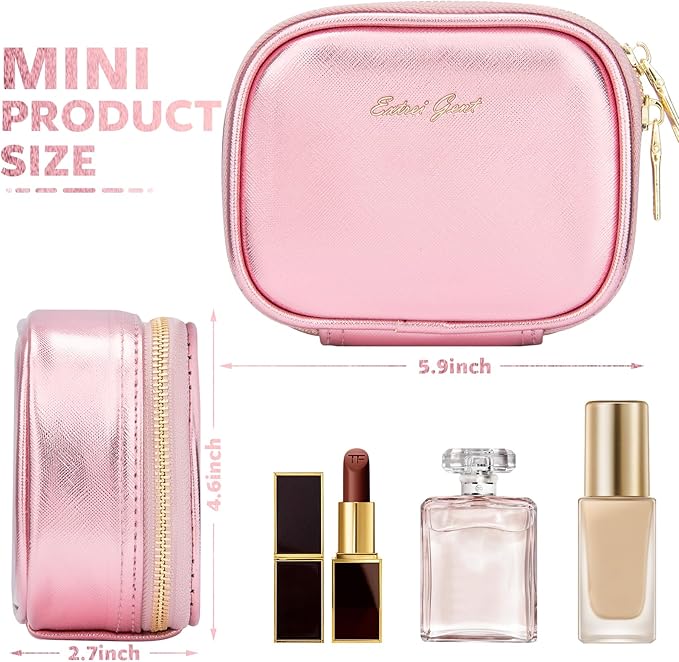 Small Makeup Bag with Led Mirror, Mini Travel Make up Bag 3 Light Modes Adjustable Brightness, for Women Organizer Cosmetic Bag, Portable Travel Train Toiletry Bag, for Pool Parties Work Touch-Ups