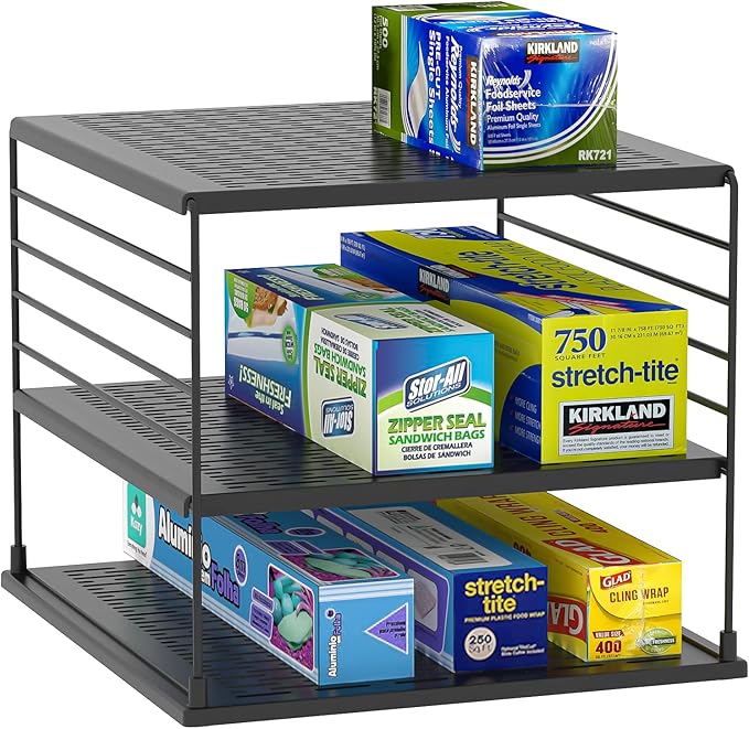 WANCHIY Upgraded Cabinet Organizers and Storage -Divided Compartment Holder for Plastic Bag, Wrap, Foil, Snack and Box for Kitchen and Pantry Organization and Storage, Kitchen Organization(Black)