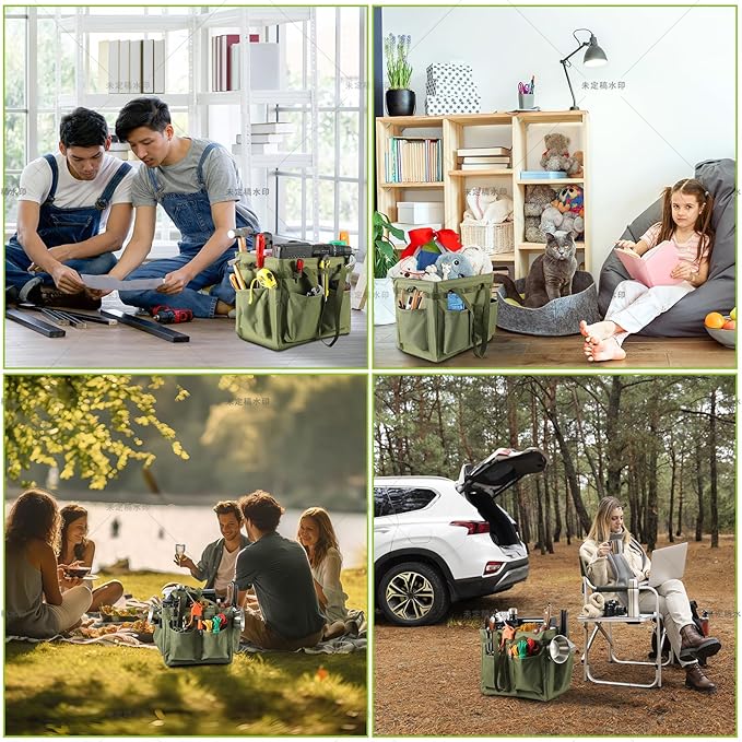 Car Trunk Organizer Multifunctional Storage Toolbox Carry Griddle,Large Grill Utensils Accessory Grilling Tools Basket Carrying Caddy Tool Tote Bag Storage Box Camp Cooking bbq Outdoor(Green)