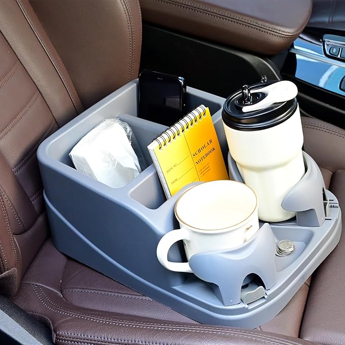 Center Console for Cars, Car Center Console Organizer, Console Cup Holder for Trucks, Floor Cup Holder for Truck, Minivans, Suvs, Vehicle Organizer (Gray)