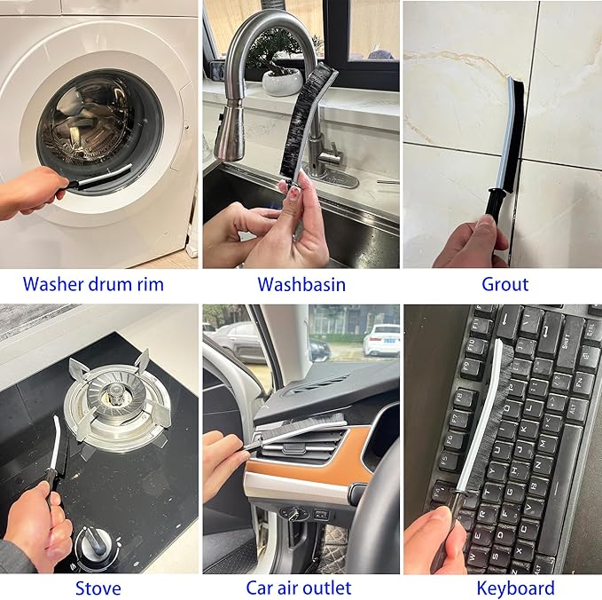 7 Pcs Hard Bristle Crevice Cleaning Brush Set - for Grout, Tight Spaces & Gap Cleaning, Deep Reach Narrow Scrubber Tools for Bathroom Tiles, Kitchen Sink, Window Tracks & Car Vents, Home Essentials