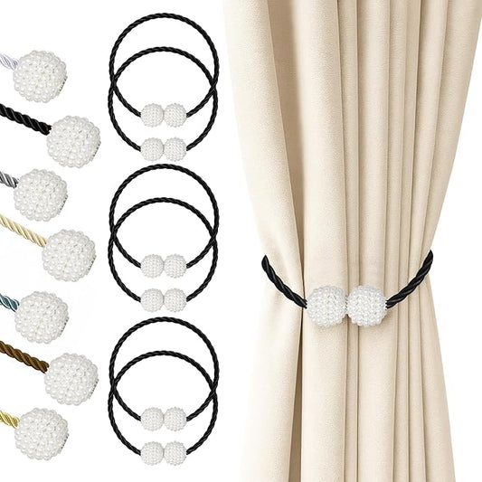 Hion Magnetic Curtain Tiebacks Black 6 Pack, Curtain Tiebacks Buckles Holdbacks Holders Hooks Clip for Home Bedroom Office Decorative Thick or Thin Curtain