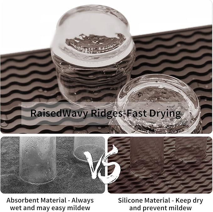 ZLR Silicone Dish Drying Mat for Kitchen Counter, Eco-Friendly Fast Dry Dish Mat, Easy Clean Multi Usage Drying Matt, Heat Resistant Trivet, 12" x 12" Middle, Coffee