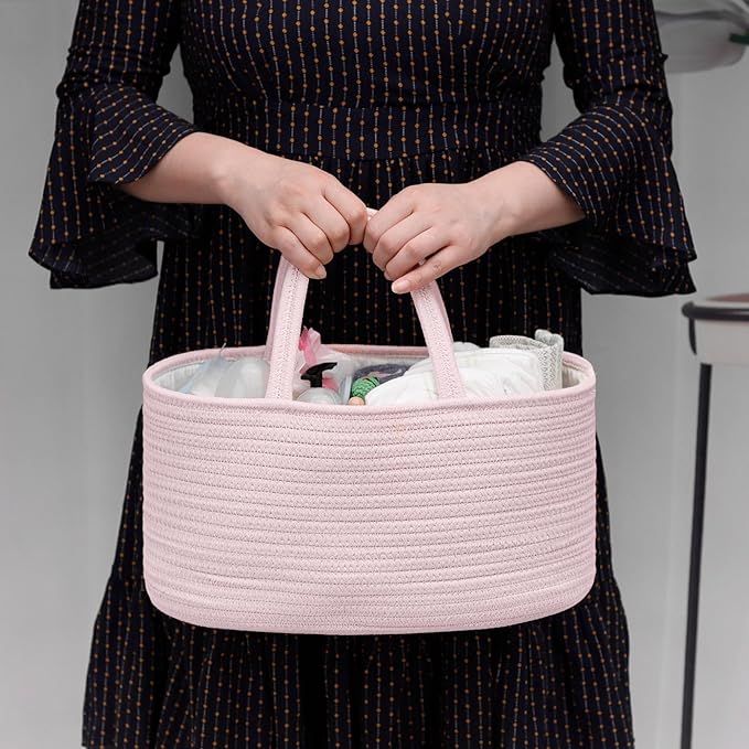 COMSE Baby Diaper Caddy Organizer, Car Caddy, Diaper Change Organizer, Gift Baskets Empty, Portable Tote Bag with Divider, Baby Shower Gifts Newborn Essentials Registry Must Have, Light pink