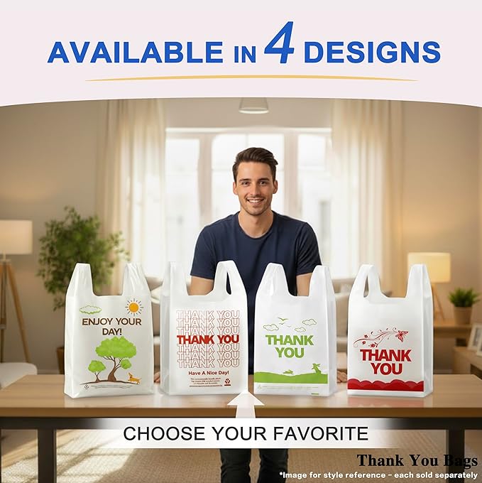 YoYoRain White Thank you T shirt bag, Grocery shopping bag Reusable and Disposable Supermarket Bag 11''x6''x21'' 100PCS