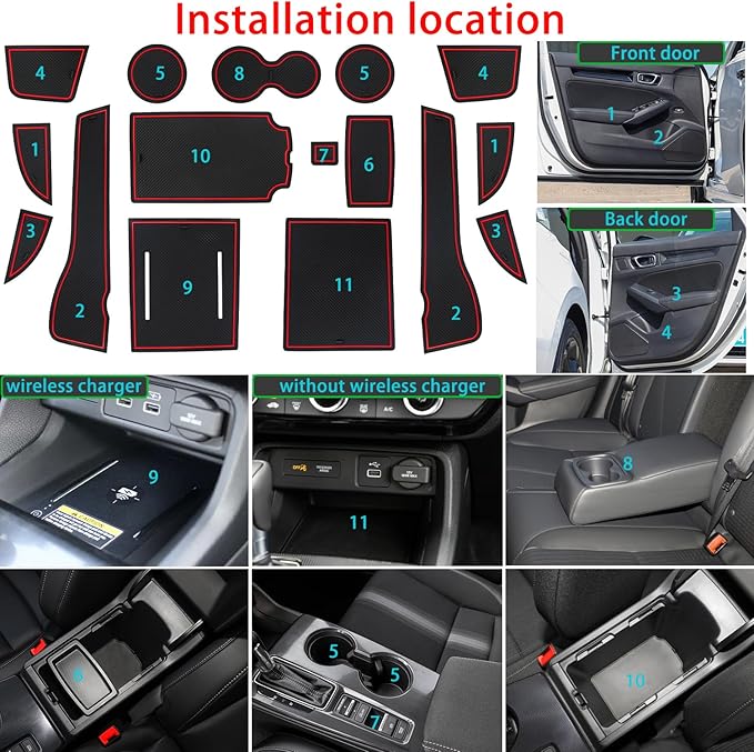 Center Console Liner for Honda Civic 11th Gen Sedan Accessories 2022-2024 2025 2026, Cup Holder Mat, Coaster Trim, Door Slot Pad, Non-Slip Interior, Custom Rubber Decoration Insert (16pcs, Red)