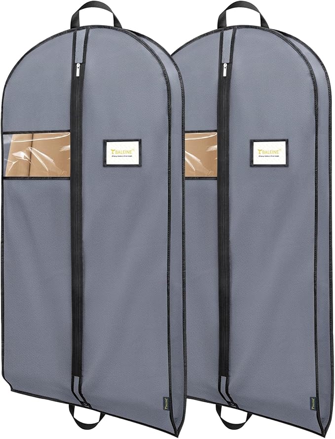 BALEINE 2PK Heavy Duty Garment Bag with Shoe Storage Travel Bag for Dresses, Suit, Coats Travel Essential (60", Grey)