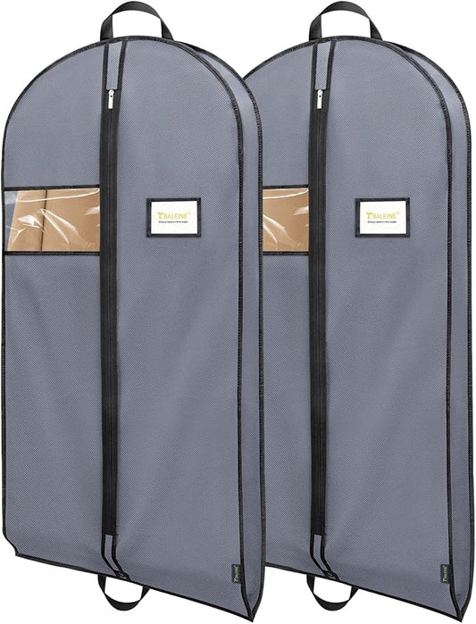 BALEINE 2PK Heavy Duty Garment Bag with Shoe Storage Travel Bag for Dresses, Suit, Coats Travel Essential (60", Grey)