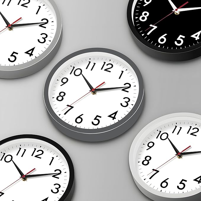 Wall Clock Small Analog 8 Inch Silent Non Ticking Battery Operated Modern Simple Decorative for Kitchen Office Bedroom Bathroom Living Room (Gray)