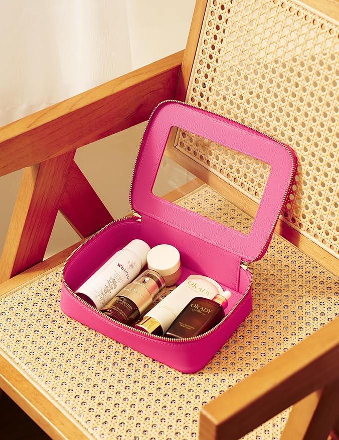 Popvibe Clear Makeup Bag Travel Cosmetic Case Transparent Toiletry Bag with Zipper, Portable Make Up Organizer Traveling Compact Car Bag for Essentials