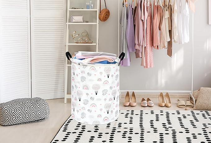 Hot Ait Balloon Print Round Laundry Hamper Storage Basket Bins Clothes Nursery Hamper for Home, Gift Storage Bins with Handles