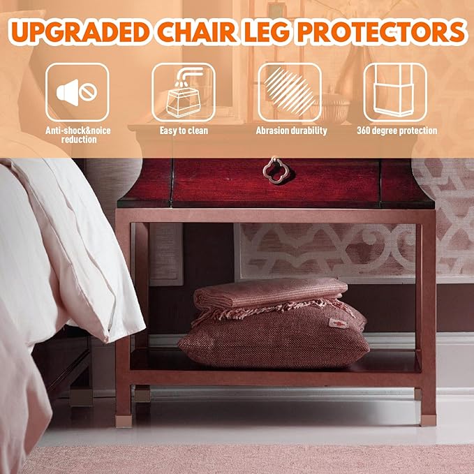 Rectangle Chair Leg Protectors for Hardwood Floors,16 PCS Silicone Covers to Protect Wood Tile Floors Felt Pads Furniture Leg Caps Reduce Noise. Easy to Move.(Brown,1.5 x 2.5 Inch,Rectangle)