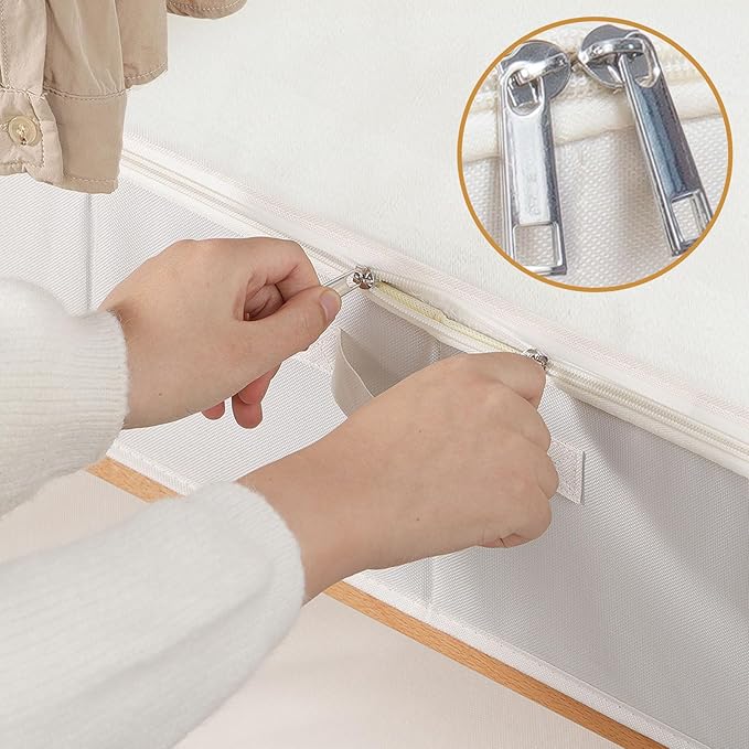 Underbed Storage Organizers, Container Bags with Lids, Storage Boxes With Sturdy Structure and Reinforced Handles, Beige, 3 Pack, 31.5 x 15.7 x 5.9 Inch