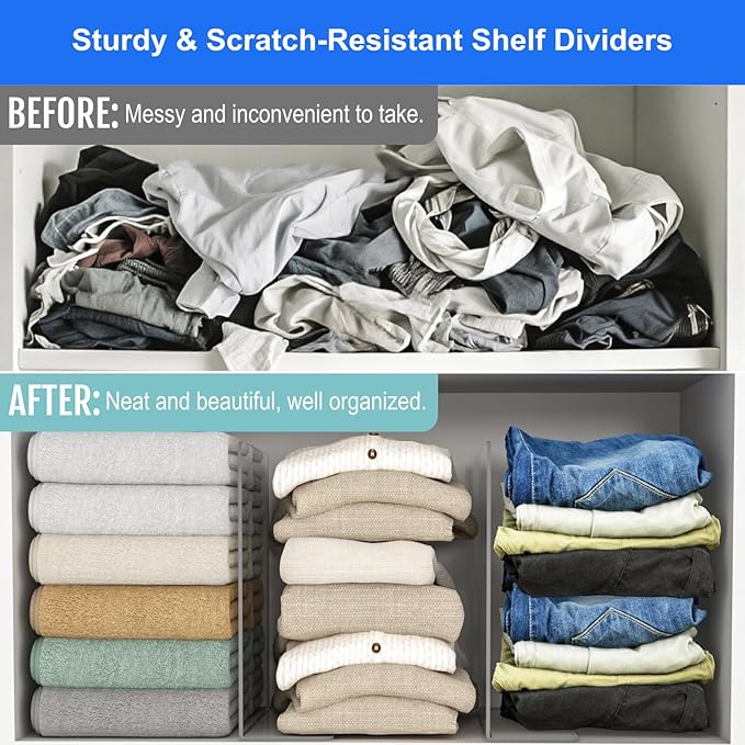 OKPOW Shelf Dividers Closet Organizer - 12" Tall X 9" Deep Acrylic Clear Sturdy Separate for Clothes Purse - Adjustable Space Saver Easy Install for Home Organization Enthusiasts 12 Pack