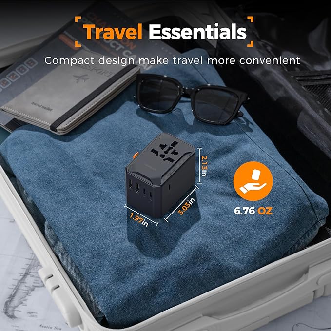 TESSAN Universal Travel Adapter, GaN 65W International Power Adapter with 5 USB Ports (3 USB C), Worldwide Plug Adapter for US to Europe UK France Germany Spain Australia (Type C G A I), Black