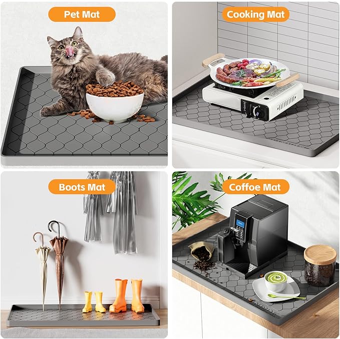 Silicone Under Sink Mat 19" x 19", kitchen Essentials and Gadgets, Shelf liner and Cabinet Protector, Home Organizers and Storage, Waterproof Bathroom Tray