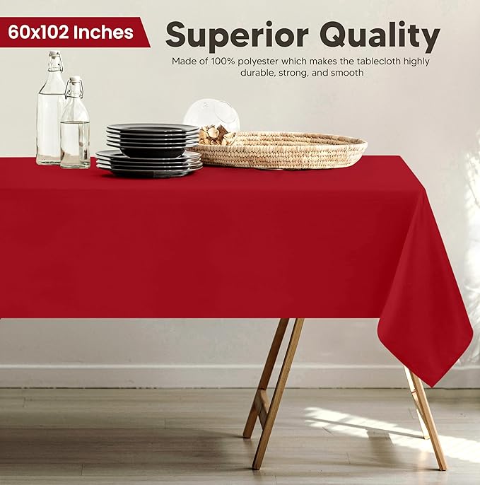Utopia Kitchen Rectangle Table Cloth 2 Pack (60x102 Inches, Red), Machine Washable Polyester Table Cover for Dining, Buffet Parties, Picnics, Events, Weddings and Restaurants