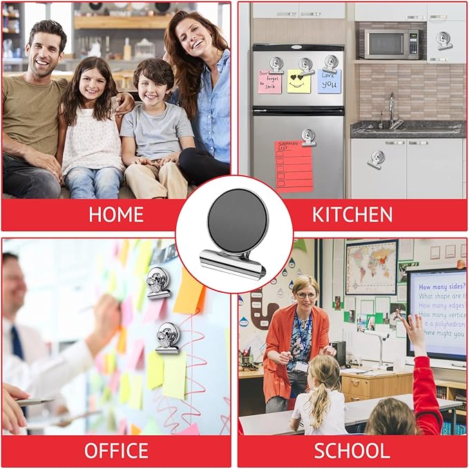 24 Pack Magnetic Clips Fridge Magnets Heavy Duty Magnet Clips for Whiteboard & Refrigerator Wide Scratch Safe Best for House Office School Use