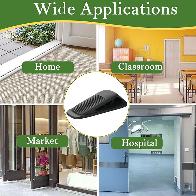 Fursafe&Q Rubber Door Stoppers for Bottom of Door, Door Stop Wedge with Holder, Heavy Duty Doorstops 4 Pack, Wall Protector for Home & Office & School & Commercial Doorstop Keep Open Stack Black