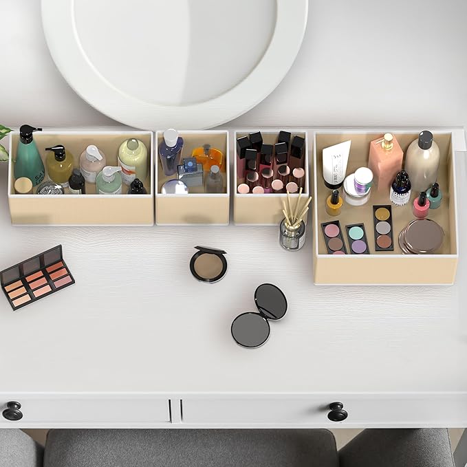 Simple Houseware Foldable Drawer Organizer Set of 12, Beige – Fabric Storage Bins for Clothes, Underwear, Bra, Panty, Socks, Onesies – Closet & Dresser Drawer Dividers for Home Organization