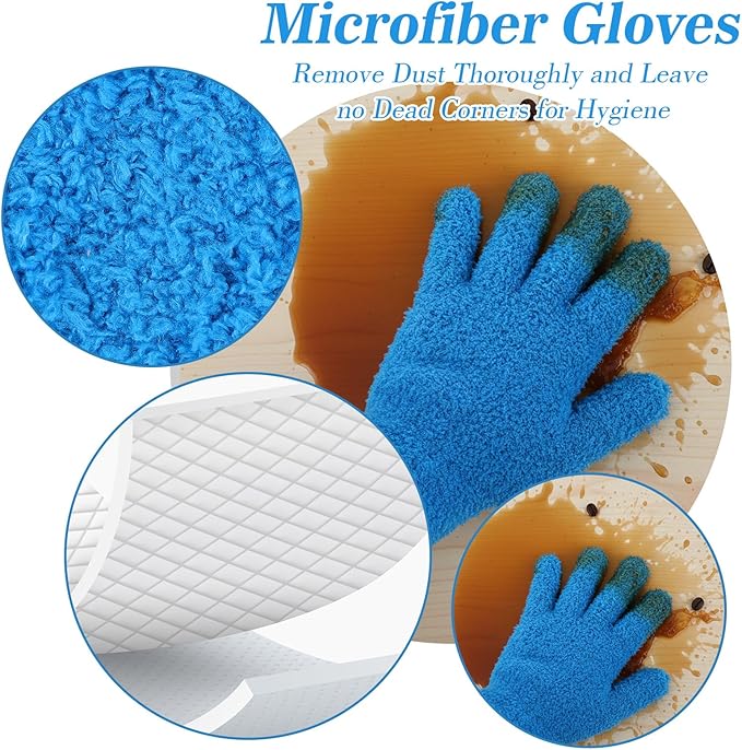 2 Pairs Microfiber Dusting Gloves, Reusable Plant Dusting Gloves Washable Mittens Cleaning Glove Microfiber Dusters for House Furniture Blinds Kitchen Plants(Blue, Royal Blue)