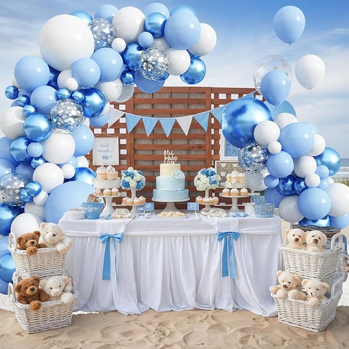 Blue Balloon Arch Kit 86Pcs Pastel Blue White Balloons Garland Kit with Silver Confetti Balloon Metallic Macaron Light Birthday Party Balloons for Boys Men Baby Shower Graduation Party Decorations