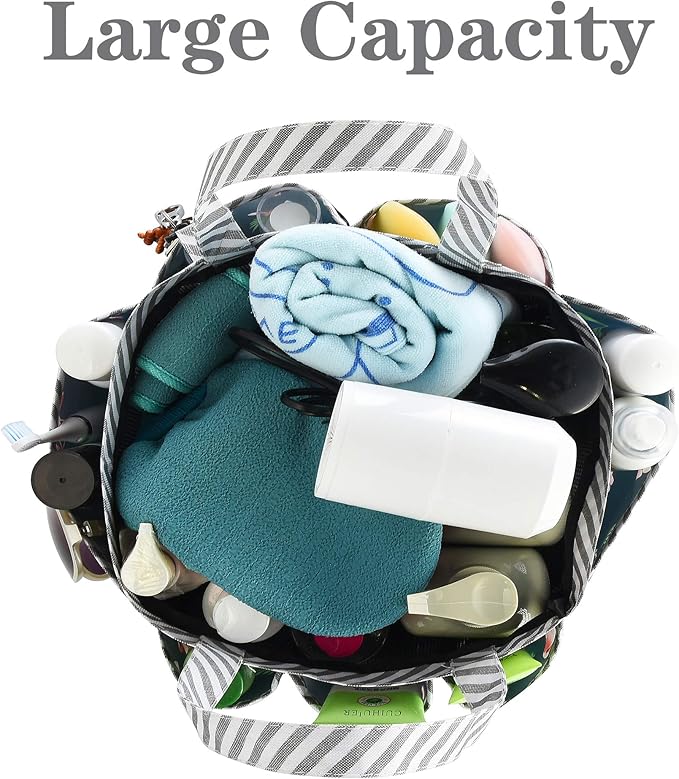 Haundry Portable Shower Caddy Bag with Long Handle, Fabric Caddy Tote Organizer with 8 Pockets for College Dorm Room Essentials, Hanging Bathroom Basket for Student Boy Girl Gym Travel Camp