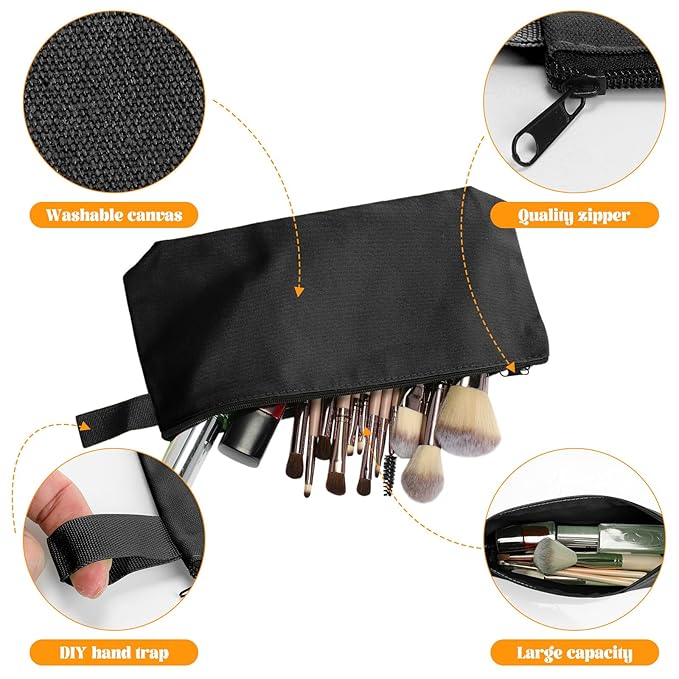 Saintrygo 30 Pcs Makeup Bag Travel Canvas Cosmetic Bag Bulk Multipurpose Small Makeup Pouch for Purse Portable Blank Zipper Toiletry Organizer DIY for Women Assorted Color (Black,9.8 x 5 x 2 Inch)