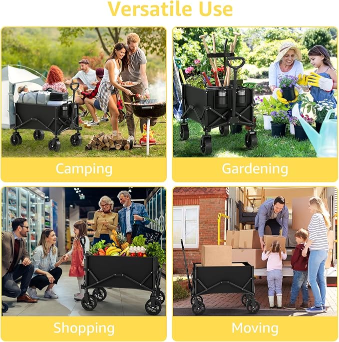 Collapsible Wagon with Wheels, Portable Wagons Carts Foldable, Folding Wagon Cart for Groceries, Sports Garden Shopping Utility Wagon