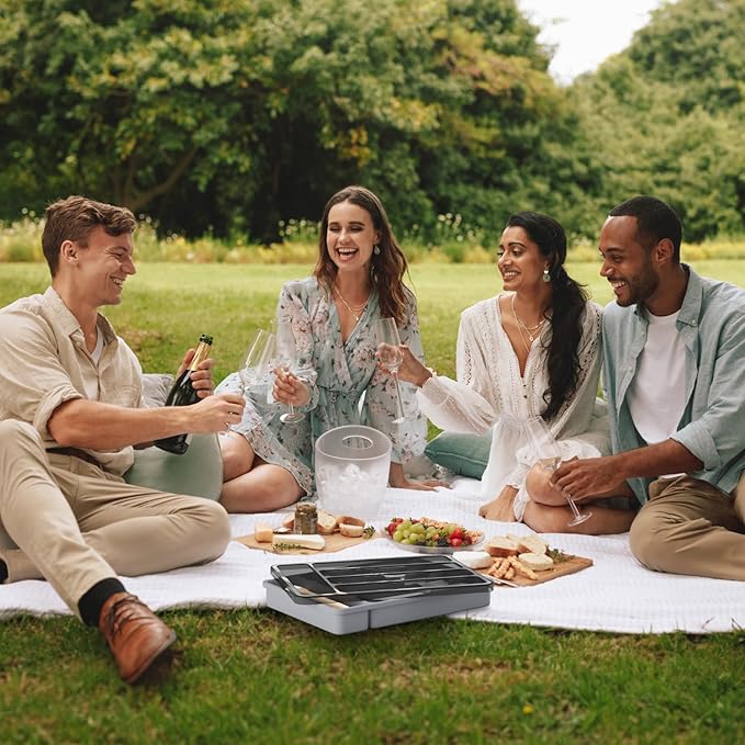 Lifewit Silverware Organizer with Lid, Covered Utensil Tray for Kitchen Drawer and Countertop, Plastic Cutlery and Flatware Storage Box for Spoons Forks Knives Holder Case, 5 Compartments, Gray