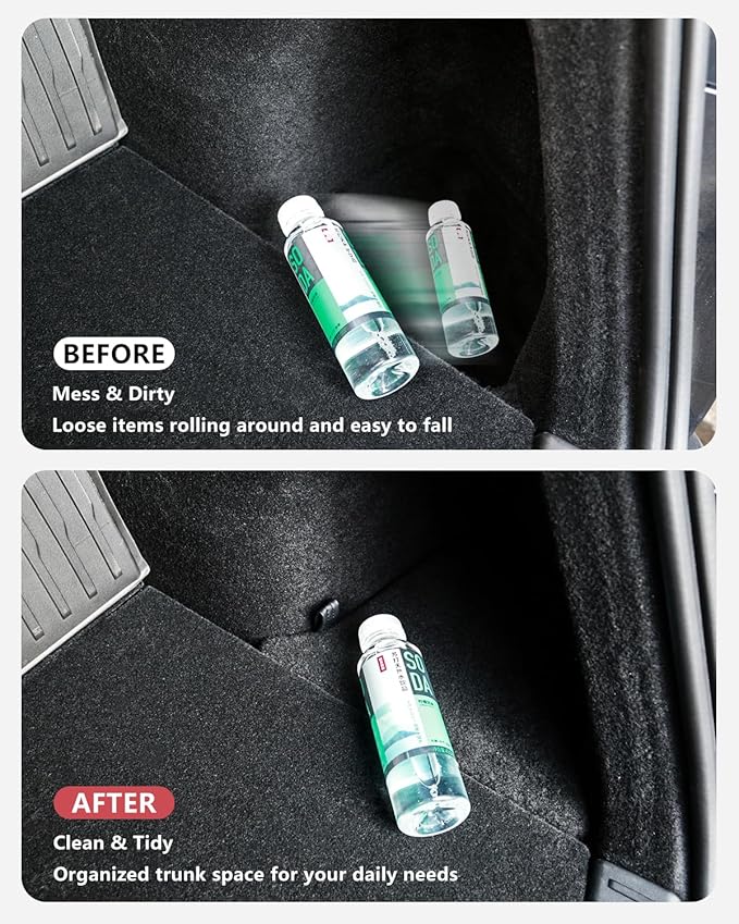 Lchrysify Trunk Storage Bins for Tesla Model Y Juniper 2025 2026, Trunk Organizer with Suede Lid and PU Handle, Rear Trunk Side Storage Box for Tesla Model Y Juniper Interior Accessories