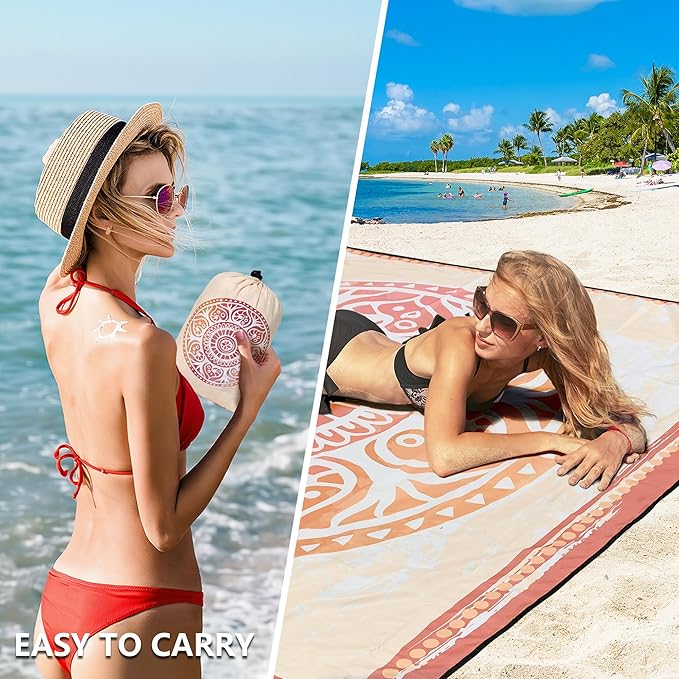 HIHOHO Beach Blanket Waterproof Sandproof Extra Large Beach Mat 79" X 83"/120"x108"for 1-8 Adults Quick Drying Durable Outdoor Picnic Mat for Beach Travel Camping Hiking