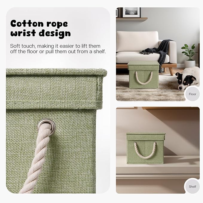 Dog Toy Basket with Lid, Dog Basket for Toys, Dogs Toy Box with Cotton Rope Handles, Collapsible Storage Bins for Pet Toys, Dogs Storage Organizer, Green