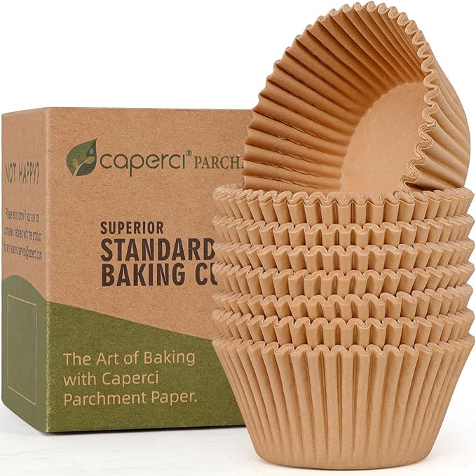 Caperci Unbleached Parchment Cupcake Liners 225pcs - Standard Paper Muffin Liners Cups for Baking, Cupcake Wrappers with Excellent Greaseproof, Non-Stick & Non-Slip, Food Grade (Natural)