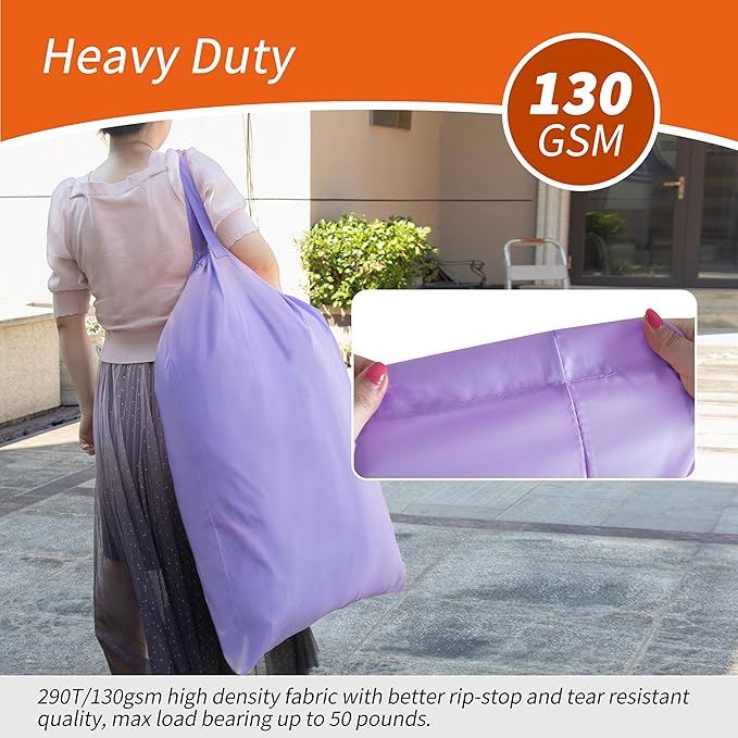 Polecasa Heavy Duty Large Laundry Bag with 130gsm Tear Resistant Fabric and Handles, Easy to Carry Durable Dirty Clothes Drawstring Bag, Perfect for College Dorm, Travel, 2 Pack 28”x36”, Purple