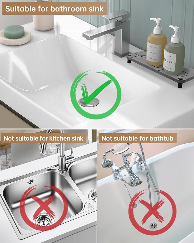 Fransiton Universal Bathroom Sink Drain Stopper, Big-Cap Pop-up Drain Fits 1.1" -1.77" Lavatory Vanity RV Sink, Anti-Clogging Drain Plug with Detachable Hair Catcher Matte Black