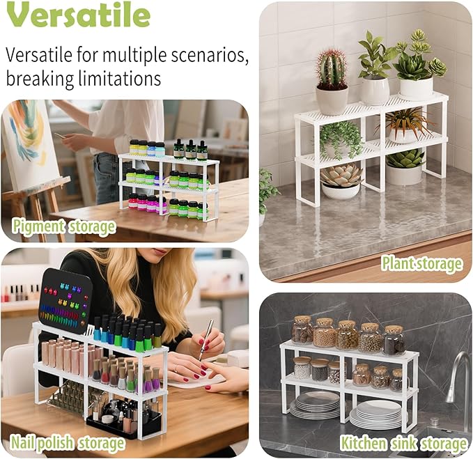 2 Pcs Stackable Kitchen Cabinet Shelf Organizer Counter Shelf 12.59" L x 5.1" Dx 6.29" H,Pantry Dishes Storage Shelves Rack