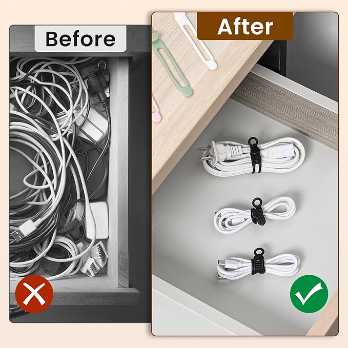 30 Pcs Silicone Cable Ties, Reusable Data Cable Organizer Wire Organizers for Office, Multipurpose Elastic Cord Wraps Cable Management for Charging Cord,Appliances,Home,Office,Kitchen,School,Travel