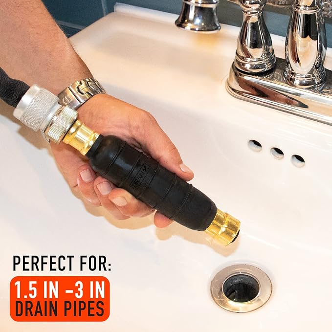DrainX Hydro Pressure Drain Cleaning Bladder Pro - Fits 1.5" to 3" Drain Pipes - Unclogs Stubborn Blockages in Bathroom Sinks, Shower Drains, Bathtubs, Plumbing Pipes
