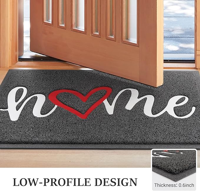 Door Mat, Welcome Mat Low Profile Floor Mat Front Doormat Indoor and Outdoor Doormat Non Slip Rugs for Entryway, Patio, High Traffic Areas (32"x20", Grey-Home)