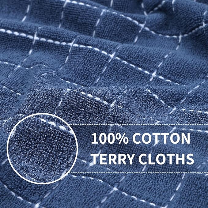 Homaxy 100% Cotton Terry Kitchen Towels(Navy Blue, 13 x 28 inches), Checkered Designed, Soft and Super Absorbent Dish Towels, 24 Pack