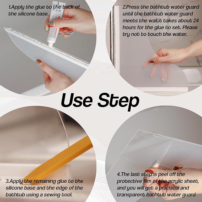 Shineligee 2 Pack Updated Shower Splash Guard, Large Splash Guards for Bathtub, Consists of Silicone Base and Acrylic Plate, Keep Water in Shower or Bath, Shower Corner Splash Guard