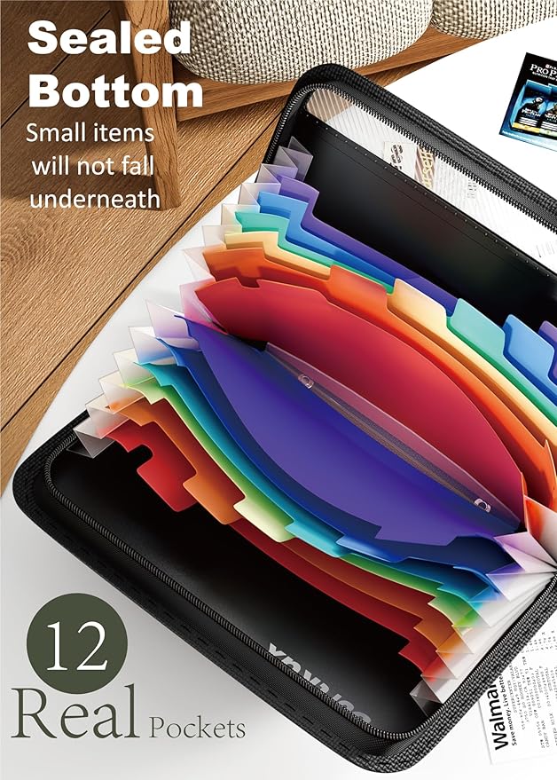SortRax Small Receipt Coupon Organizer, A6 Size 12 Pockets Accordion File Organizer, 8X5.3 Inches, Zipper Closure - 2 Packs