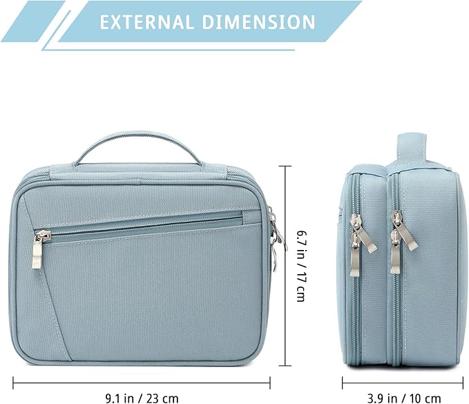 mygreen Electronics Travel Organizer, Waterproof Electronic Accessories Case Portable Double Layer Cable Storage Bag for Cord, Charger, Flash Drive, Phone, iPad Mini, SD Card, Gifts for Him, Grey Blue