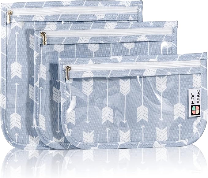 TSA Approved Toiletry Bag, Set of 3 Clear Travel Toiletry Bag Quart Size Zipper Travel Pouch, Waterproof Makeup Cosmetic Bag for Women Men Kids Toiletries Carry on, Arrow a