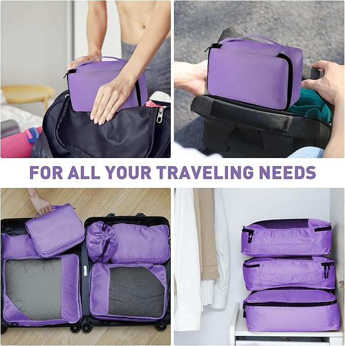 8-Piece Packing Cubes for Travel, Mesh Luggage Organizers with Shoe Bag, Toiletry Bag, Laundry Pouches, 4 Sizes (XL/L/M/S) for Suitcase Organization, Men Women Kids, Purple