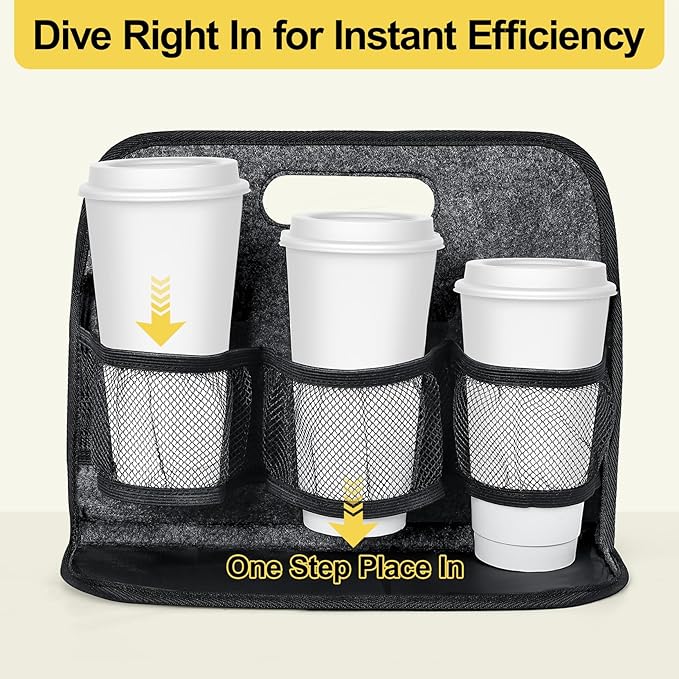 Resovo Enlarged 6 Cups Drink Carrier with Handle, Reusable Drink Carrier for Delivery, Assembly-Free Portable Coffee Holder Cup Holder Bag, Coffee Caddy with Double-Handle for Car, Take Out, Outdoors