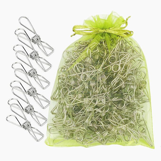 100 Pack Metal Clothes Pegs, Stainless Steel Utility Clips for Laundry, Washing Line, Snack Bags, Paper Files